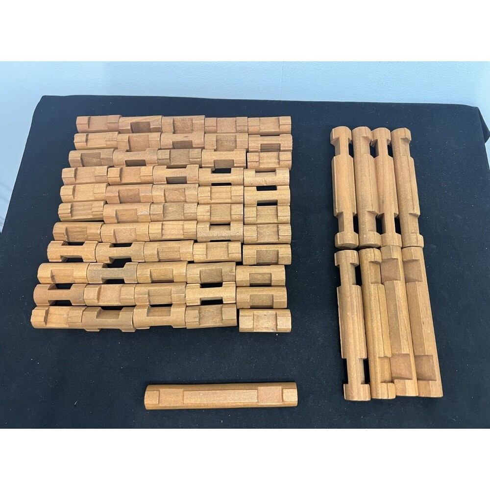 64 Wooden Building Logs – Lincoln Logs Pieces – Loose Lot – Used